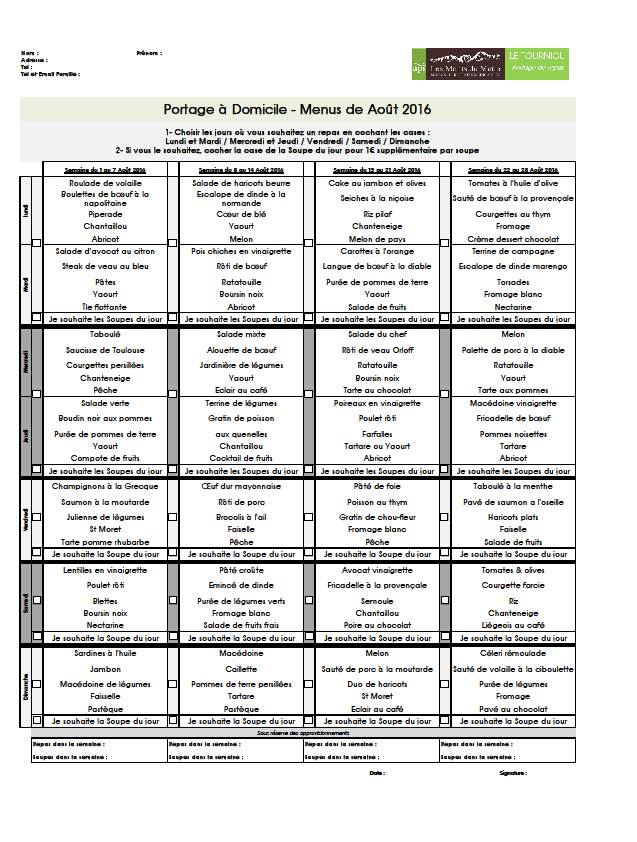 Menus du mois